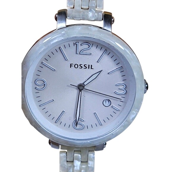 Fossil Heather Three Hand Resin Watch Pearlized White Jr1407 WOMEN'S NWT - Picture 2 of 7